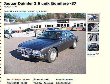 Det är köpläge på Jaguar med fyrkantiga strålkastare och digital instrumentering. Här är en lågmilare för 42 000 kronor.