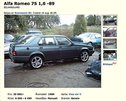 Kilformade Alfa 75 - supertuff fortfarande. Lågmilare i toppskick för 29 000 kronor.