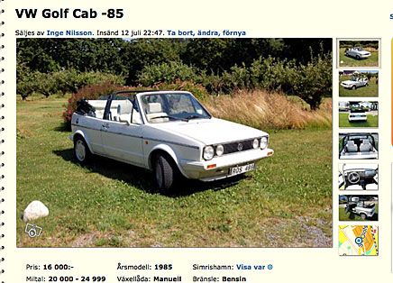 En vit Volkswagen Golf Cab - nu snackar vi verkligen 1980-tal!