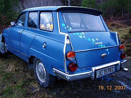 Her er et rykende ferskt bilde fra 19. Desember 2007, av en SAAB 95 V4 fra Frei ved Kristiansund på vestkysten i Norge. Jan Messel Williamsen