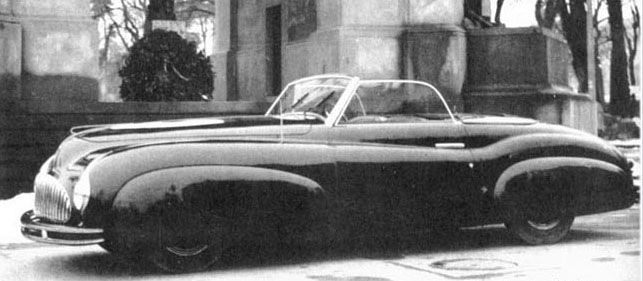 cabriolet från Ghia 1948, rutn de här åren byggde Ghia en hel del karosser med heltäckta hjul