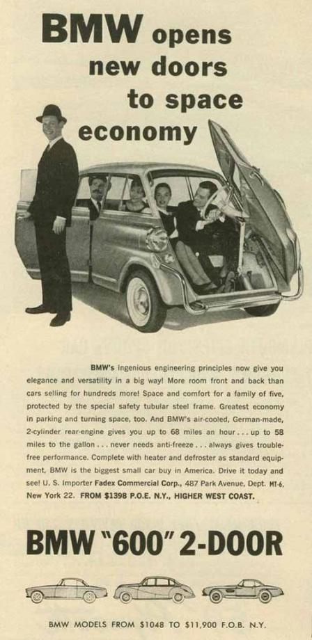 Småbilar i USA har ju nyss avhandlats, europeiska microbilar fann sockså att köpa, BMW 600 1959