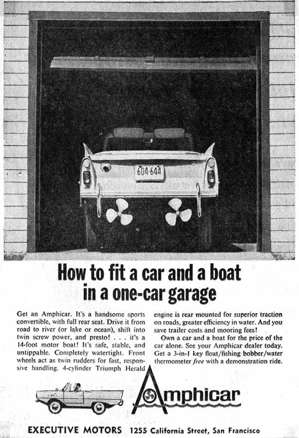 Amphicar, ett smart fordon med några nackdelar, ett högt pris sänkte försäljningen, rosten sänkte bokstavligt talat bilen/båten... mer om denna farkost finns att läsa om i senaste numret av Klassiker.
