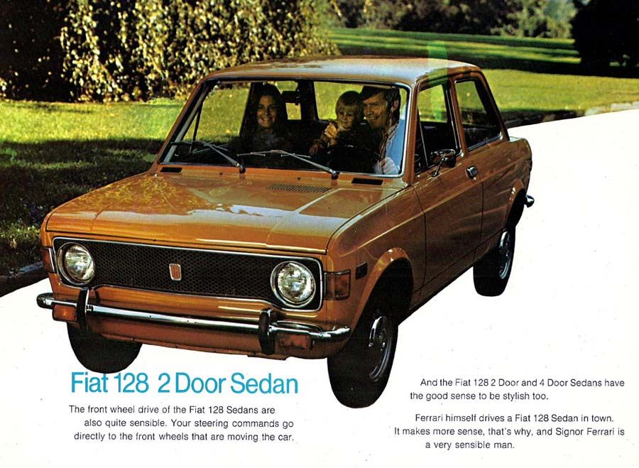 Fiat 128 1970, trägen vinner heter det, men Fiat blev aldrig någon stor sak i Nordamerika trots mångårig närvaro.