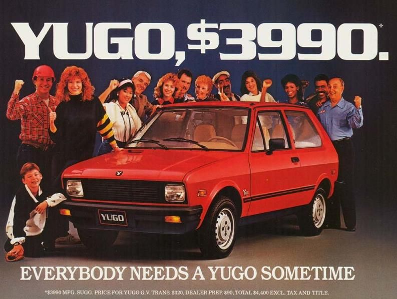 Yugo 1987, billig var i princip det enda säljargumentet man kunde ta fram, men få ansåg den ens vara värd detta pris.