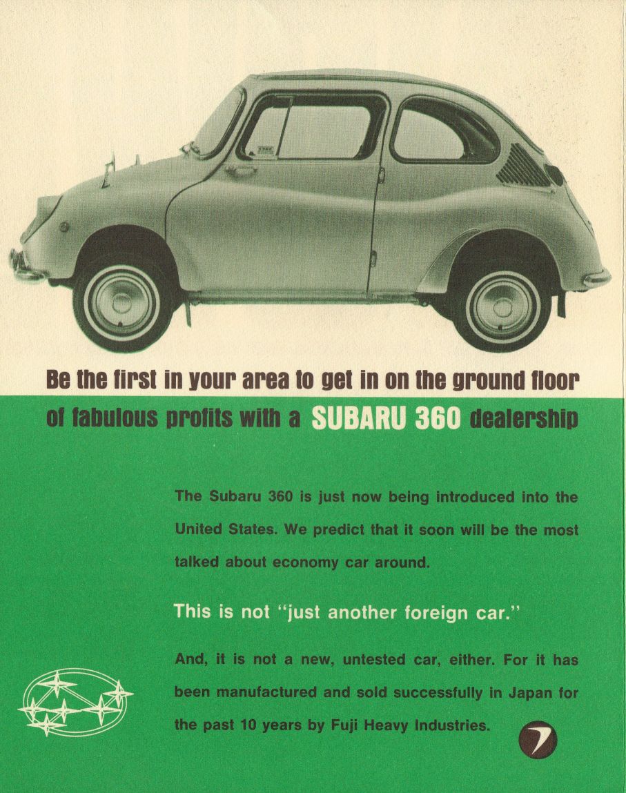 De tidiga japanerna sågs mest som rena skämten, Subaru försökte sälja sin lilla 360 som närmast var en motorcykel med skal redan 1958.