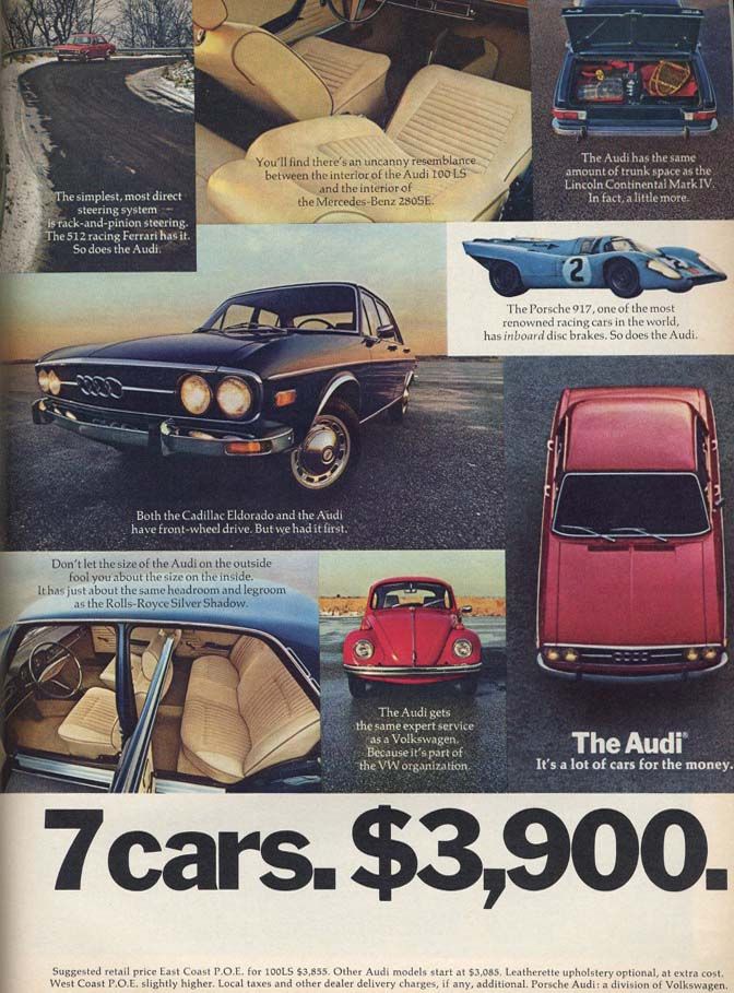3900 dollar gjorde Audi 100 till en ganska dyr bil, med detta hamnade den i samma prisklass som de betydligt större Ford LTD och Mercury Marquis.