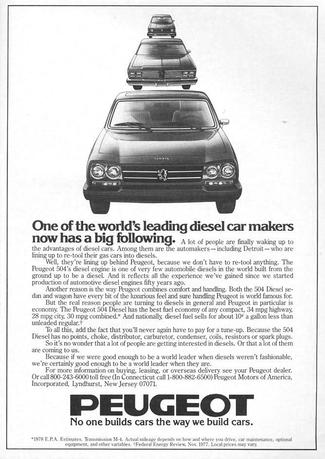 Dom satsade underligt nog på att exportera dieselbilar, här 504 från 1978