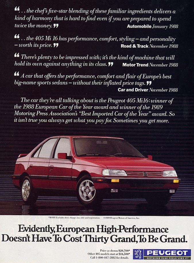 Peugeot 405 MI16 1989 fanns också i USA.