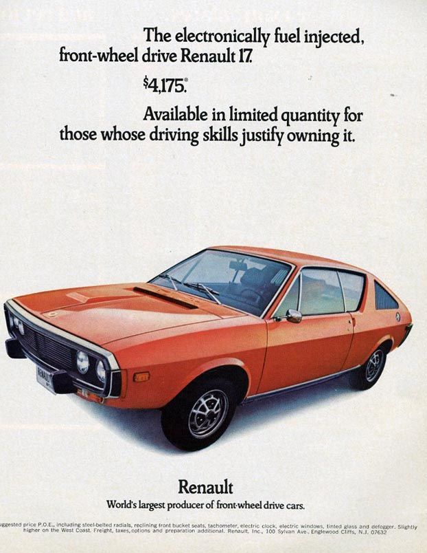Renault 17 1974 med samma modifiering av nosen, nu hjade den nya "5mph" lagen kommit, en bil skulle tåla en smäll i 5 miles per hour utan att någon synlig skada uppstår.