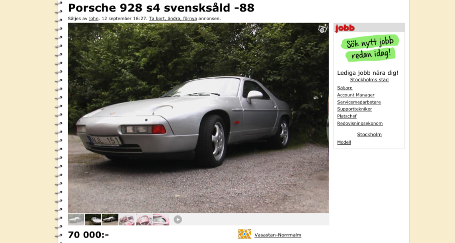 Motorvägskompetens i kubik! Porsche 928 S4 tycker att motorn ska sitta fram.