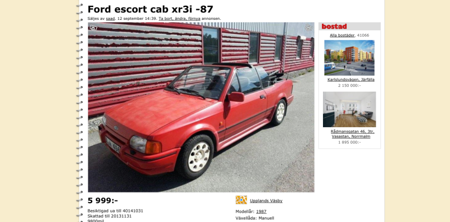 Escort XR3i Cabriolet som bara behöver lite polering - eller? Priset är det inget fel på i alla fall och den är besiktigad för 2000 år framåt!