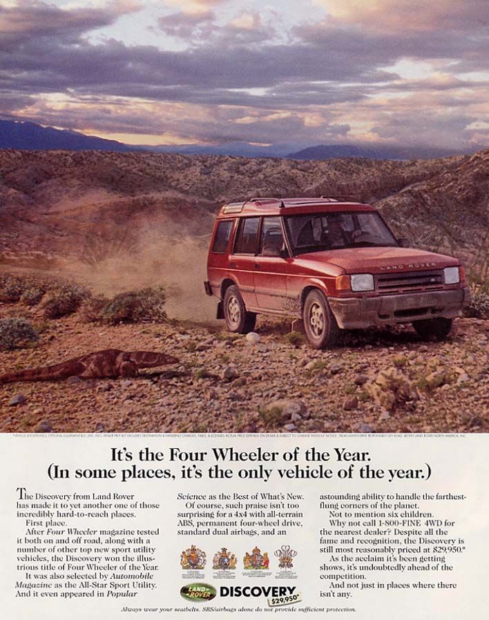 En brittisk bil som däremot knappt sålts i USA alls, Land Rover. Lagstiftningar har ofta satt käppar i hjulet för dom. Discovery som är mer en normalt byggd bil än storebror Defender, har gått att prångla igenom byråkratin emellanåt.