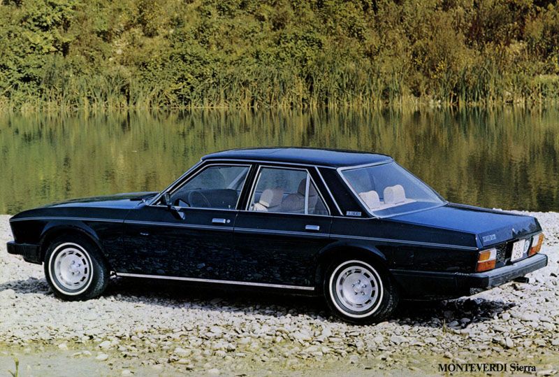 Monteverdi Sierra, elegant lyx från Schweiz. Reklamen skröt man med att den var byggd med Schweizisk precision. Det må vara som det var med det då bilen egentligen var en maskerad Dodge Aspen med kaross från Fissore...
Drygt 50 stycken Monteverdi Sierra skall ha gjorts.